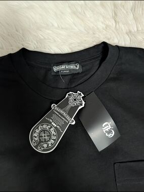Chrome Hearts Black Short-Sleeve Pocket Tee with Logo Tags